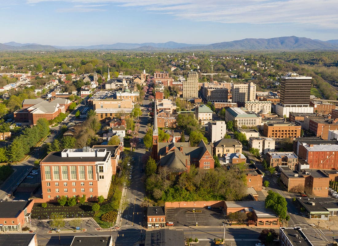 Hopewell, VA - Aerial Perspective Over Downtown Lynchburg Virginia at Days End